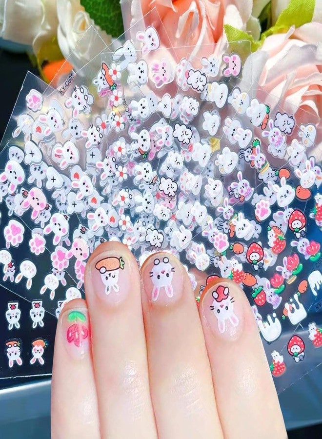 OSTTMA 30Pcs Easter Nail Art Stickers Cute Cartoon Bunny Nail Decals 3D Self Adhesive Nails Art Supplies Glitter Rabbit Star Heart Flower Nail Design Sticker for Women DIY Easter Nail Decorations Accessories - Image 4
